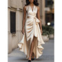 Summer Women's Tank Top Dress High Waist Irregular Elegant V-neck Ruffled Slit Evening Fashion Female's Long Dress