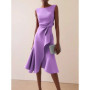 Women Sleeveless Solid Color Round Neck Midi Dress Elegant Slim Fit Formal Party Outfit Fashion 2025 New Arrival
