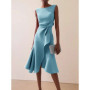 Women Sleeveless Solid Color Round Neck Midi Dress Elegant Slim Fit Formal Party Outfit Fashion 2025 New Arrival