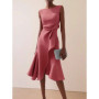 Women Sleeveless Solid Color Round Neck Midi Dress Elegant Slim Fit Formal Party Outfit Fashion 2025 New Arrival