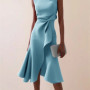 Women Sleeveless Solid Color Round Neck Midi Dress Elegant Slim Fit Formal Party Outfit Fashion 2025 New Arrival