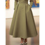 Asymmetric Collar Long-Sleeve Elegant A-Line with Pockets Formal Outfit Dress