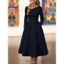 Asymmetric Collar Long-Sleeve Elegant A-Line with Pockets Formal Outfit Dress