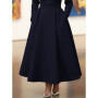 Asymmetric Collar Long-Sleeve Elegant A-Line with Pockets Formal Outfit Dress