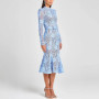 No Lining Embroidered Lace Formal Women Hollow Out Belted Long Sleeve Mermaid Dresses