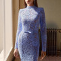 No Lining Embroidered Lace Formal Women Hollow Out Belted Long Sleeve Mermaid Dresses
