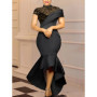 Large Size Formal Dress Women Elegant High Neck Maxi Black Sexy Lace Stitching Fishtail Slim Fit Dress