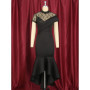 Large Size Formal Dress Women Elegant High Neck Maxi Black Sexy Lace Stitching Fishtail Slim Fit Dress