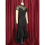 Large Size Formal Dress Women Elegant High Neck Maxi Black Sexy Lace Stitching Fishtail Slim Fit Dress