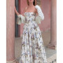 Oligai Floral Print Midi Sundress Elegant Spaghetti Strap Flowy Dress Aussie Summer Women Boho Chic Beach Dress