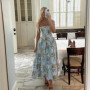Oligai Floral Print Midi Sundress Elegant Spaghetti Strap Flowy Dress Aussie Summer Women Boho Chic Beach Dress