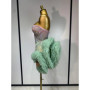 Women Sexy Strapless Backless Green Diamonds Mesh Dress Performance Outfit