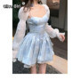 Woman Fairy Dress Bubble Sleeves Dress