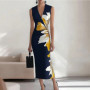 Elegant Sleeveless Long Dress Women V Neck Bodycon Dresses For Women Sexy Navy Party Dress Women Office Holiday Dresses