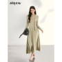 MISHOW Women's Light Green Midi Dress 2026 Spring Cutout Neck Hollow Out Ribbon Dresses Elegant Long Sleeve Dress MXF13L2556