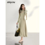 MISHOW Women's Light Green Midi Dress 2026 Spring Cutout Neck Hollow Out Ribbon Dresses Elegant Long Sleeve Dress MXF13L2556