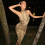 Cryptographic Fashion Halter Leopard Sexy Backless Maxi Dress Women Club Outfits Bandage Embellished Long Dresses Robe Clothes
