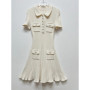 2024 Spring New Arrive Knitted Women Sequins Mini Dress Short Sleeve Turn Down Collor Ruffles Hem Lady Dress
