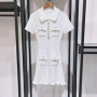 2024 Spring New Arrive Knitted Women Sequins Mini Dress Short Sleeve Turn Down Collor Ruffles Hem Lady Dress