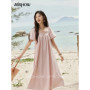 MISHOW Bohemian Pink Women‘s Summer Dresses Women 2025 Short Sleeve Square Collar with Belt Dress Lady New Fashion MXE33L2158