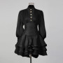 TWOTWINSTYLE Elegant Slimming Spliced Ruffles Folds Mini Dresses for Women Stand Neck Long Sleeves High Waist Dress Female New