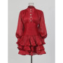 TWOTWINSTYLE Elegant Slimming Spliced Ruffles Folds Mini Dresses for Women Stand Neck Long Sleeves High Waist Dress Female New