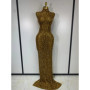 Sparkly Gold Rhinestone Sleeveless Stretch Long Dress Women Sexy Mesh Celebrate Evening Prom Birthday Dress Photo Shoot Wear
