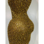 Sparkly Gold Rhinestone Sleeveless Stretch Long Dress Women Sexy Mesh Celebrate Evening Prom Birthday Dress Photo Shoot Wear