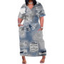 Womens Plus Size Denim 3D Print Fashion Maxi Dresses Casual Soft Tshirt Dress