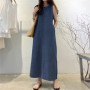 Fashionable Long Dress With Round Neckline Sleeveless Pocket Loose And Long Style Backless Blouse Denim Robe Women's Dress