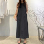 Fashionable Long Dress With Round Neckline Sleeveless Pocket Loose And Long Style Backless Blouse Denim Robe Women's Dress