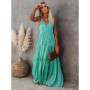 Women’s Summer Maxi Dress – Sleeveless V-Neck Spaghetti Strap Backless Boho Beach Dress, Pleated Loose Long Sundress