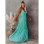 Women’s Summer Maxi Dress – Sleeveless V-Neck Spaghetti Strap Backless Boho Beach Dress, Pleated Loose Long Sundress