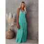Women’s Summer Maxi Dress – Sleeveless V-Neck Spaghetti Strap Backless Boho Beach Dress, Pleated Loose Long Sundress