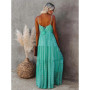 Women’s Summer Maxi Dress – Sleeveless V-Neck Spaghetti Strap Backless Boho Beach Dress, Pleated Loose Long Sundress