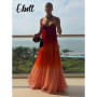 Vacation Gradient Sling Dresses Women's Sexy V-neck Backless Sleeveless Pleated Long Robes 2026 Summer Female Beach Vestidos