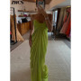 Green Pleated Party Gowns 2026 Summer New Female Sexy Off Shoulder Sleeveless Backless Sling Dresses Women's Solid Long Dress
