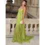 Green Pleated Party Gowns 2026 Summer New Female Sexy Off Shoulder Sleeveless Backless Sling Dresses Women's Solid Long Dress