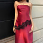 Talenza Sexy Satin Lace Dress Elegant Strapless Lace Patchwork Bodycon Dress High-Waisted Vintage Women's Party Evening Dresses