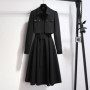 Women Spring Autumn High End Long Sleeve Dress With Belt Slimming Fit Waist Design Casual Single Breasted Mid Length Dresses
