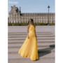 Verngo Yellow Chiffon Evening Dress Halter A Line Handmade Pleated Prom Gowns Appliques Maxi Formal Occasion Dress Customized