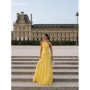Verngo Yellow Chiffon Evening Dress Halter A Line Handmade Pleated Prom Gowns Appliques Maxi Formal Occasion Dress Customized