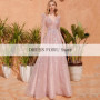Sparkle Sequin Tulle Evening Dresses For Women Custom Pink A Line V Neck Long Sleeves Floor Length Zipper Back Prom Party Gowns