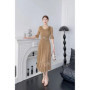 Miyake Pleated Dress 2025 Summer New V-neck Lace High-end Fashion Temperament Socialite Cinched Waist Slimming Dress