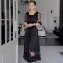 Miyake Pleated Dress 2025 Summer New V-neck Lace High-end Fashion Temperament Socialite Cinched Waist Slimming Dress