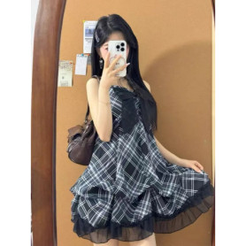 2025 Japanese Vintage Style Strap Dress Women Korean Fashion Black Lace Cami Dresses Summer Sweet Patchwork New One Piece Dress