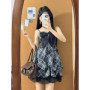2025 Japanese Vintage Style Strap Dress Women Korean Fashion Black Lace Cami Dresses Summer Sweet Patchwork New One Piece Dress