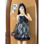 2025 Japanese Vintage Style Strap Dress Women Korean Fashion Black Lace Cami Dresses Summer Sweet Patchwork New One Piece Dress