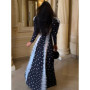 Chic Navy Polka-dot Slim Long Dress Women Square Neck Full Sleeves Ruffled Trim Gown 2026 Spring Lady Trendy Party Vestidos New