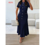 Elegant Long Waist-cinching Sequin Dress French Style 2026 New Navy Blue Fit Dresses Women Party Round Neck Short-sleeved Gowns